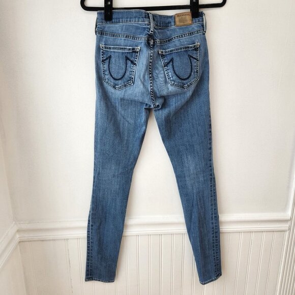 True Religion Halle Mid Rise Skinny Medium Wash Stretch Denim Jeans Women's 27 - Picture 3 of 12